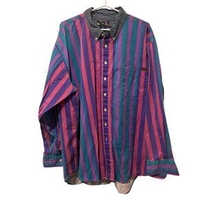 Vtg Timber Rock 90s Striped Western Shirt Men’s 2XB Pink Purple Turquoise Button